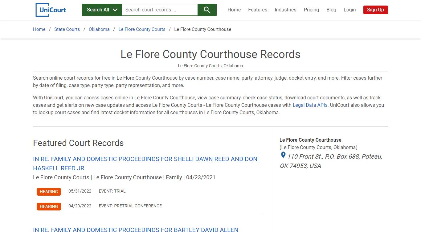 Le Flore County Courthouse Records | Le Flore | UniCourt